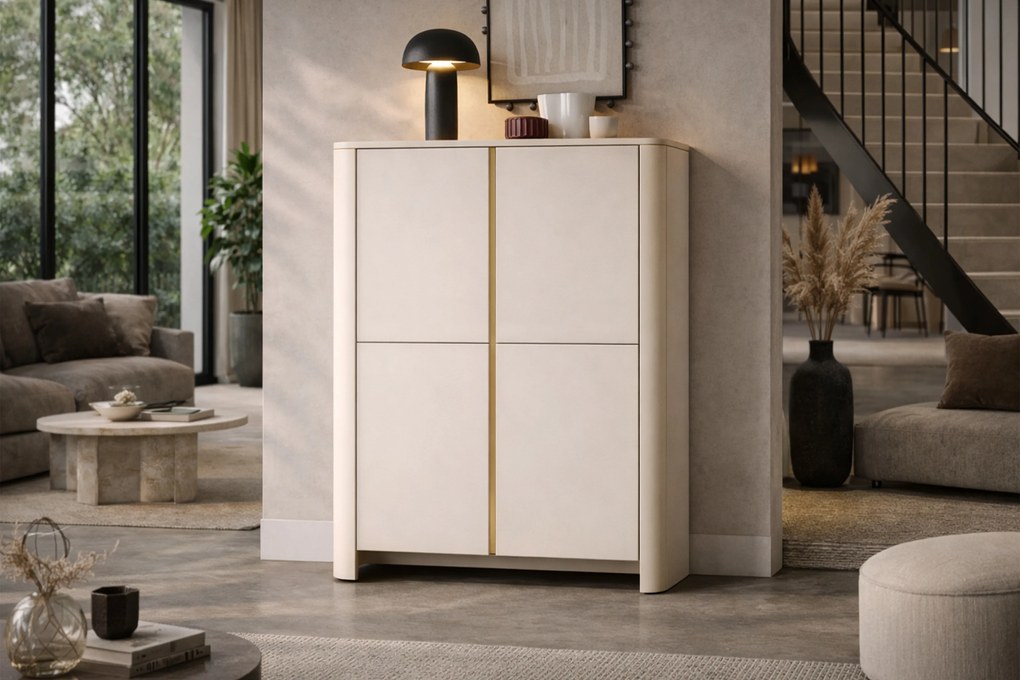 Vysoká komoda Sorrenti 103 cm - kašmírová / zlatá
