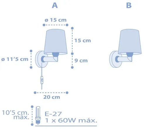 Dalber 82219T - Detské nástenné svietidlo STAR LIGHT 1xE27/60W/230V modrá