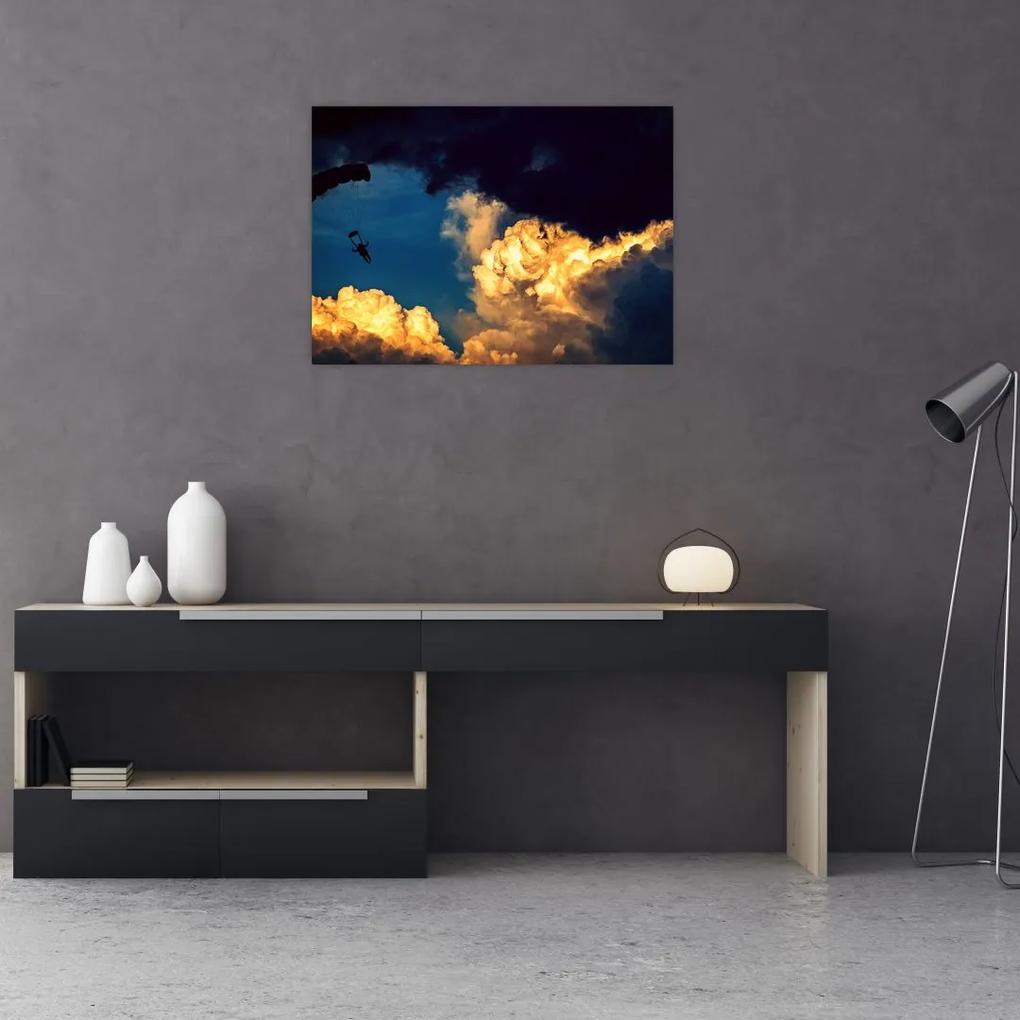 Sklenený obraz parašutistu v oblakoch (70x50 cm)