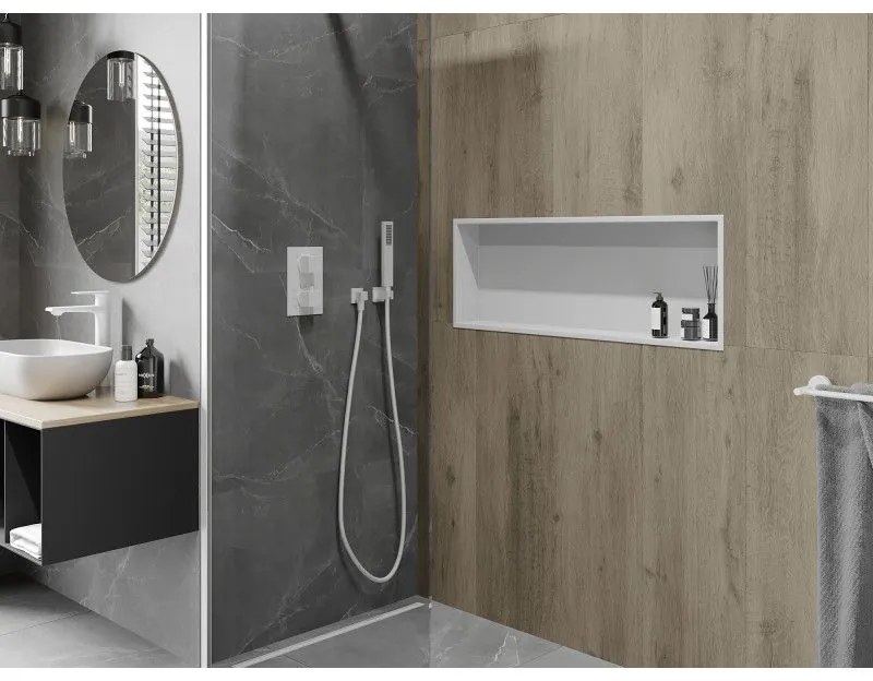 Mexen X-Wall-R, polička na zapustenie na obklad s golierom 90 x 30 cm, biela, 1920903010