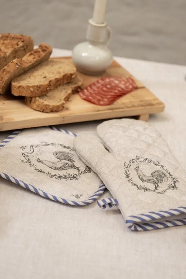 Béžová bavlnená chňapka - rukavice s kohútom Devine French Roster - 18*30 cm