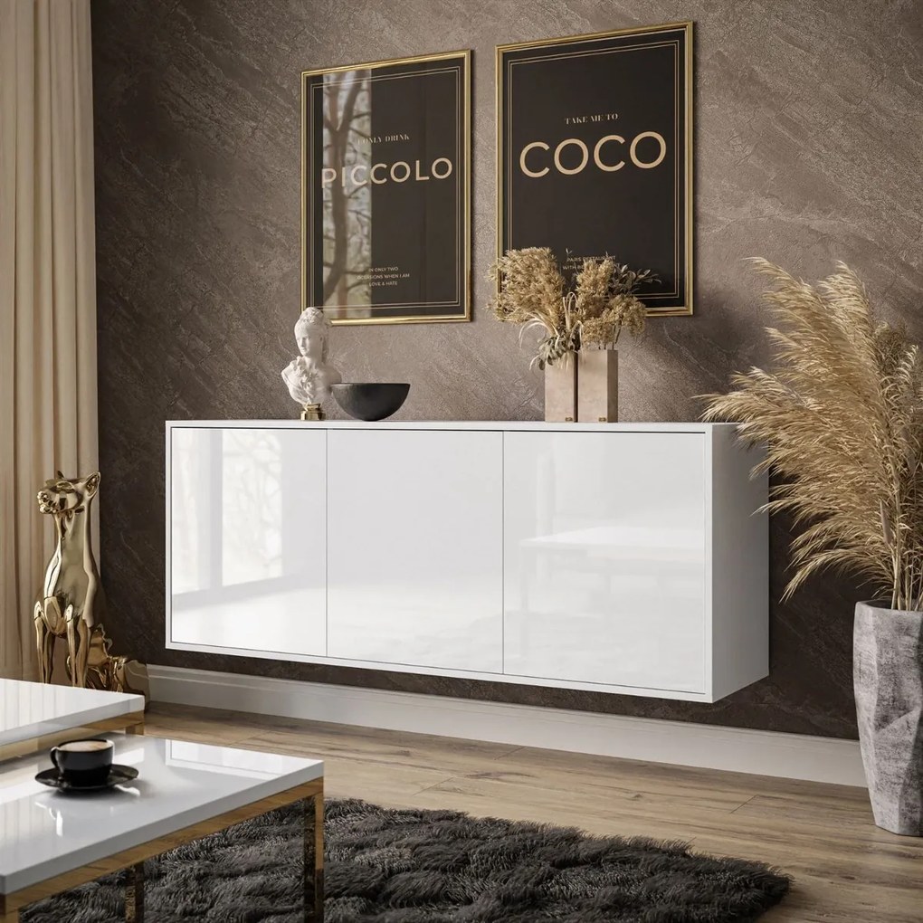 KOMODA ALWIN BIELA VYSOKÝ LESK 153cm ZÁVESNÁ