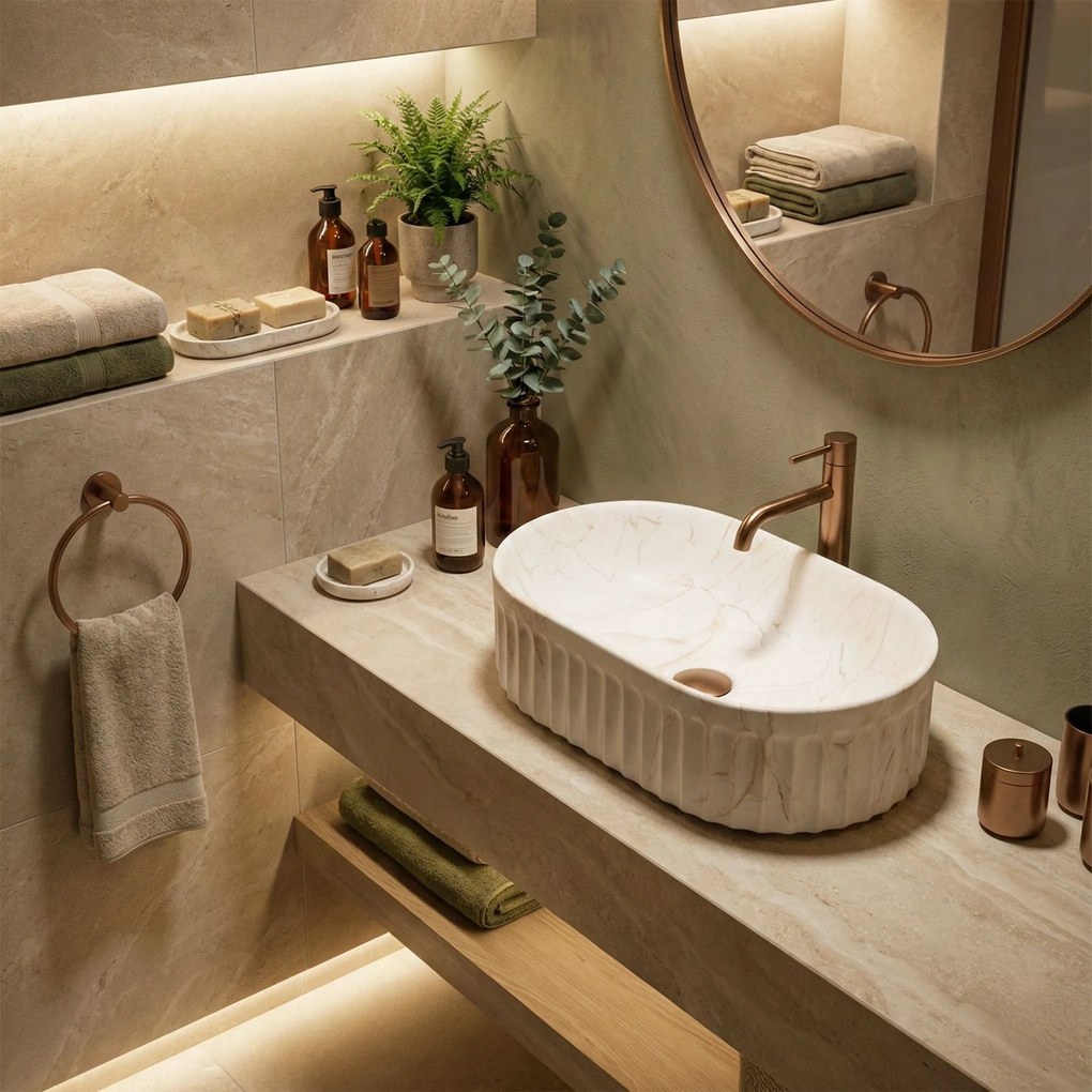 Rea Georgia, umývadlo na dosku 555×350×145 mm, béžová imitácia kameňa, REA-U3542