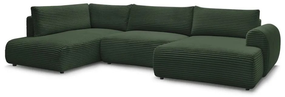 Tmavozelená menčestrová rozkladacia rohová pohovka (ľavý roh/do "U") Lucien – Bobochic Paris