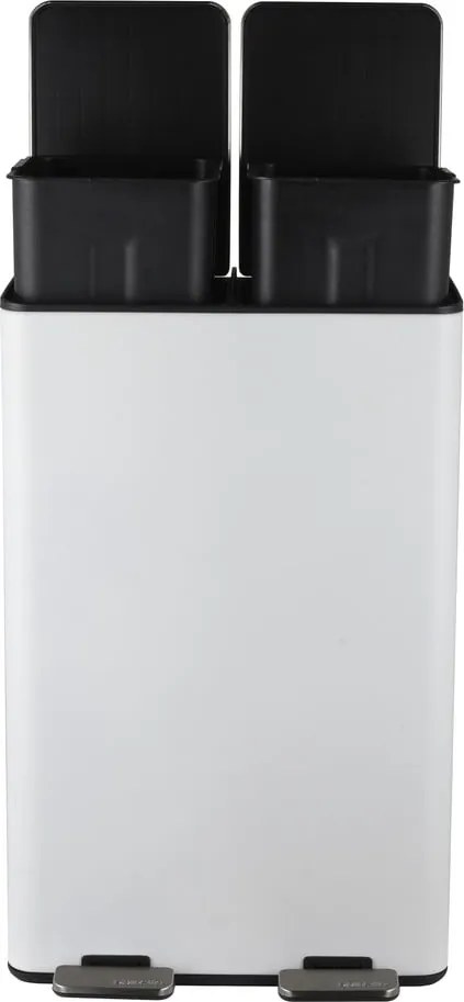 Matne biely oceľový odpadkový kôš 2x30 l na triedený odpad/nášľapný Aliya – Spirella