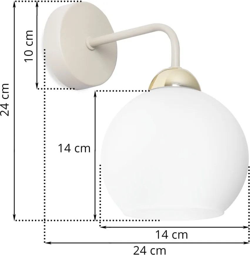 Nástenné svietidlo Eliza, 1x biele sklenené tienidlo, g/be