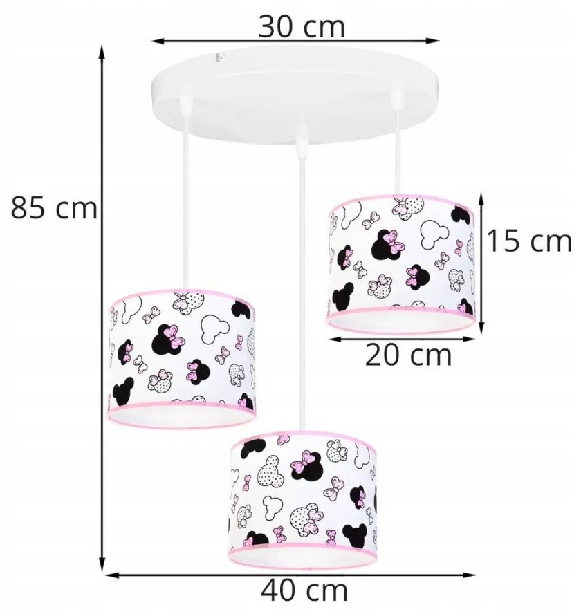 Detské závesné svietidlo Minnie, 3x textilné tienidlo so vzorom, o