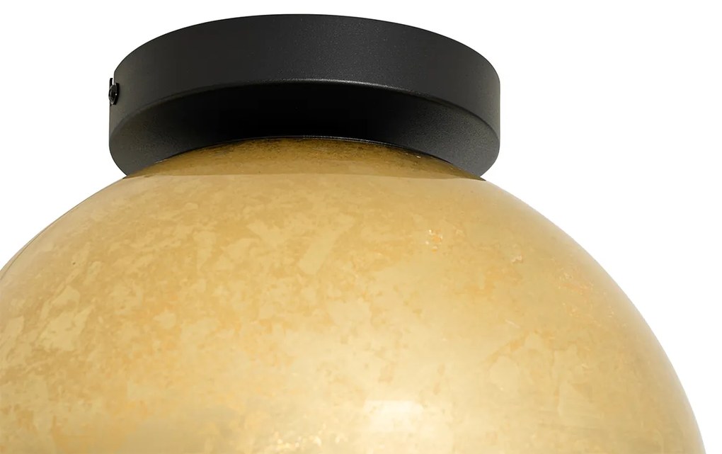 Dizajnové stropné svietidlo čierne so zlatým sklom - Bert