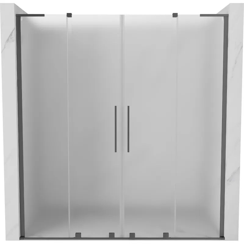 Mexen Velar L Duo, posuvné sprchové dvere do otvoru 180 cm, 8mm sklo námraza, brúsený grafit, 871-180-003-32-95