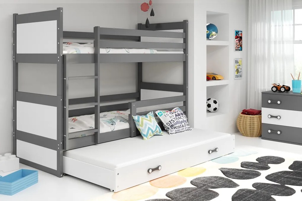 Detská poschodová posteľ s prístelkou RICO 3 | sivá 80 x 190 cm Farba: Biela