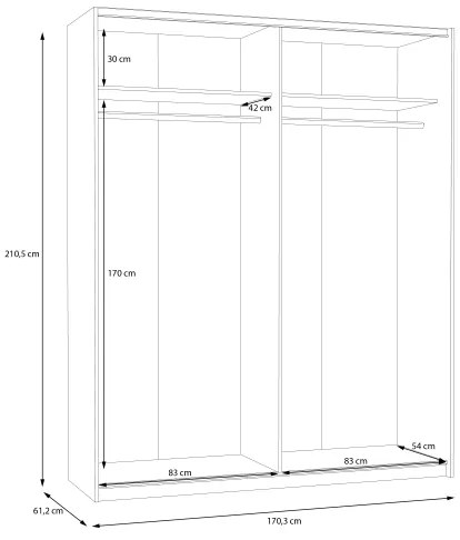 Šatníková skriňa KARO s zrkadlom 170x210 cm biela