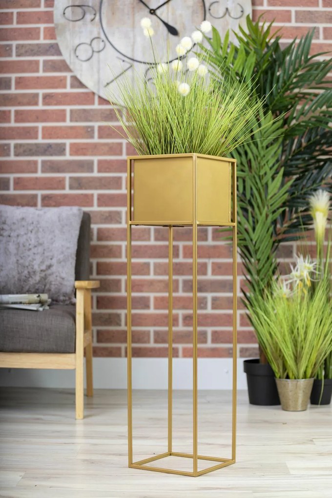 KOVOVÝ KVETINÁČ SO STOJANOM PLAIN 90X24 CM ZLATÁ