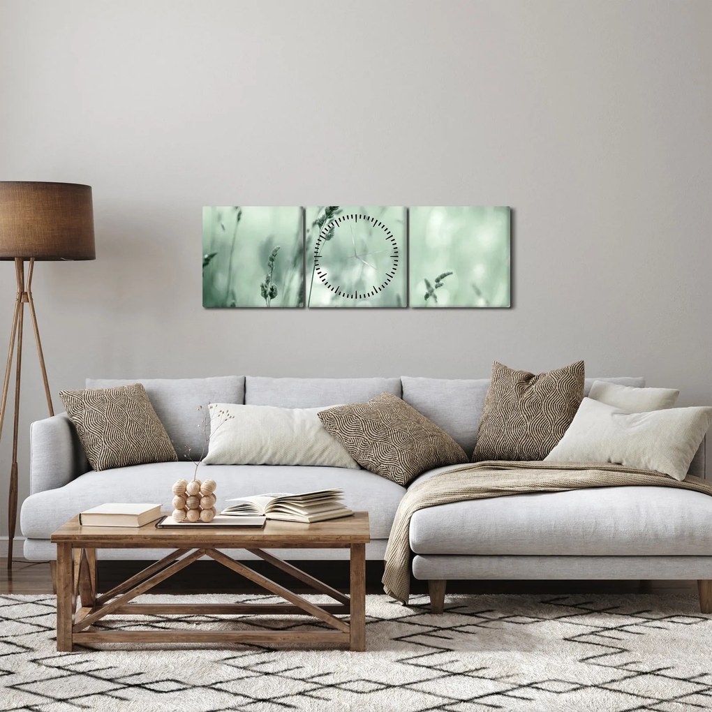 Obraz - Zelená lúka (s hodinami) (90x30 cm)