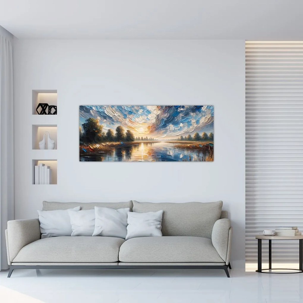 Obraz - Maľba slnka nad vodou (120x50 cm)