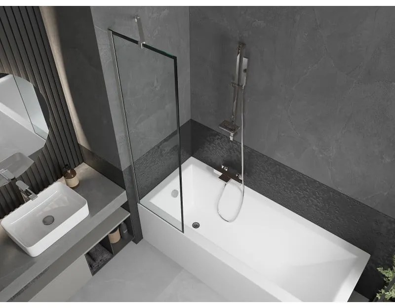 Mexen Next, 1-krídlová vaňová zástena 50 x 150 cm, 6mm číre sklo - čierny vzor, oceľová, 895-050-000-00-70-97