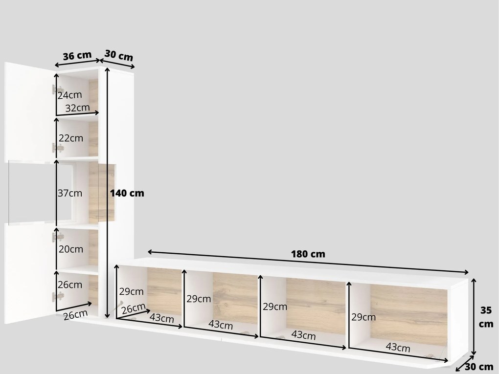 Obývacia stena Avernic Typ 09 (biela + dub wotan). Akcia -16%. Vlastná spoľahlivá doprava až k Vám domov. 1042049