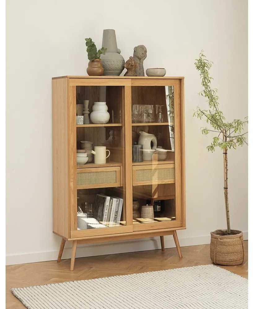 Vitrína v dekore duba s posuvnými dverami v prírodnej farbe 110x160 cm Barrali – Unique Furniture