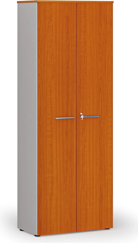 Kancelárska skriňa s dverami PRIMO GRAY, 800 x 420 x 2128 mm, sivá/čerešňa