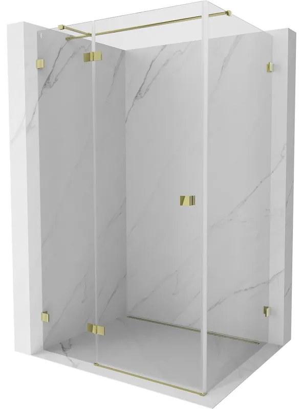 Mexen Lunar T, sklápací sprchový kút ľavý 140 x 80 cm, 8mm číre sklo, zlatý profil, 834T-140-080-50-00-L