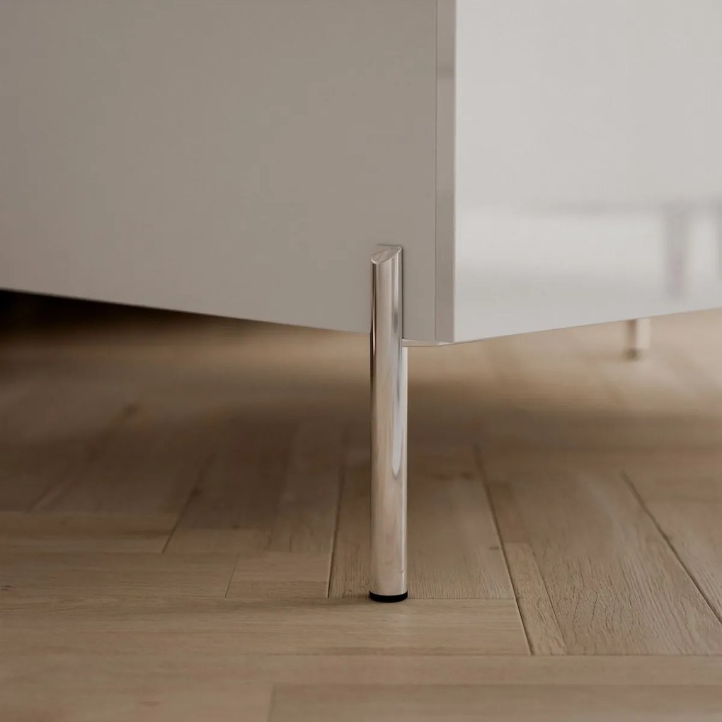 KONFERENČNÝ STOLÍK NESSIE 2 BIELY LESK + STRIEBORNÝ 90 cm