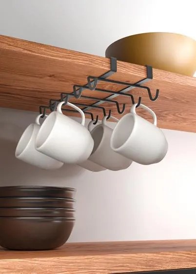 usporadejto.cz Držiak na hrnčeky s 10 háčikmi, závesný pod policu, bez montáže, MERLIN, čierny