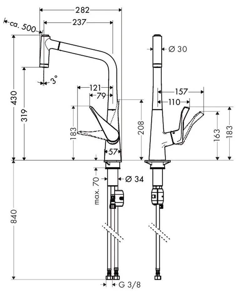 Hansgrohe Metris New, páková kuchynská batéria 320 s vyťahovacou spŕškou, chrómová, HAN-14820000