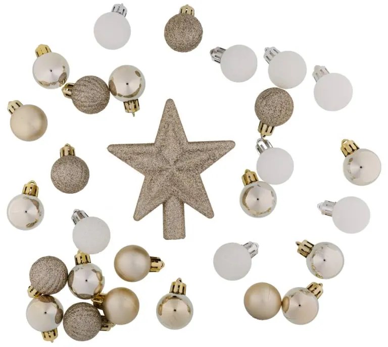 DECOLED Sada ozdob, 29 x 3 cm koule, 1x glitter špice, šampaň a bílá