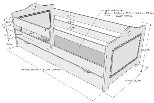 Detská posteľ EMMA, bez zásuvky, sivá