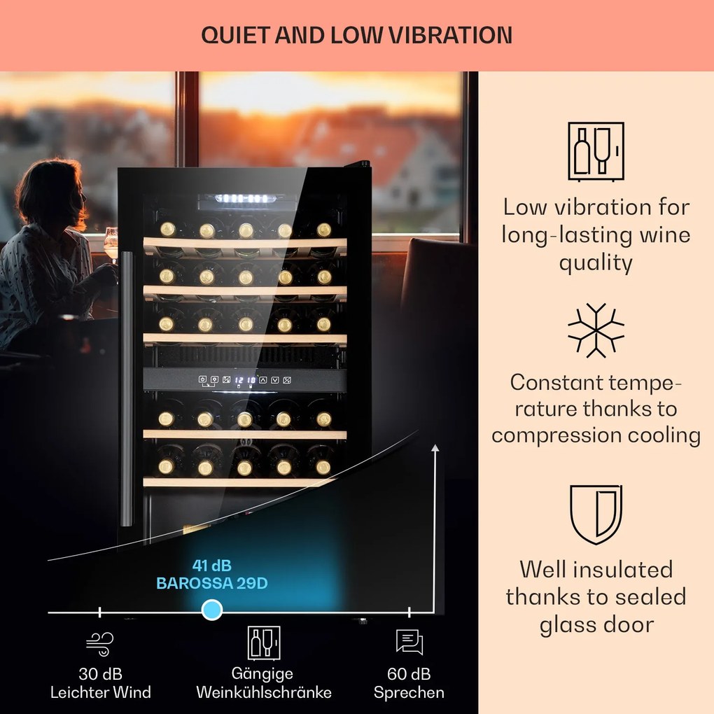 Barossa 29 Duo, vinotéka, 80 l, 29 fliaš, 2 zóny, ovládanie tlačidlom