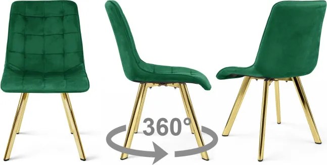 Jedálenská stolička CIEZA 360 zamatová, zelená / zlaté nohy