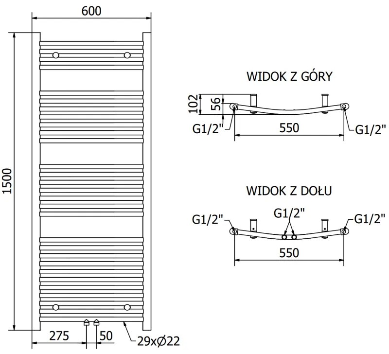 Mexen Ares, vykurovacie teleso 1500 x 600 mm, 733 W, čierna, W102-1500-600-00-70
