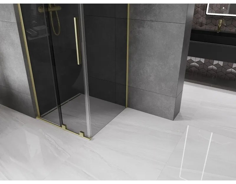 Mexen Velar L, sprchový kút s posuvnými dverami 120 x 120 cm, 8mm šedé sklo, zlatá matná, 871-120-120-43-55