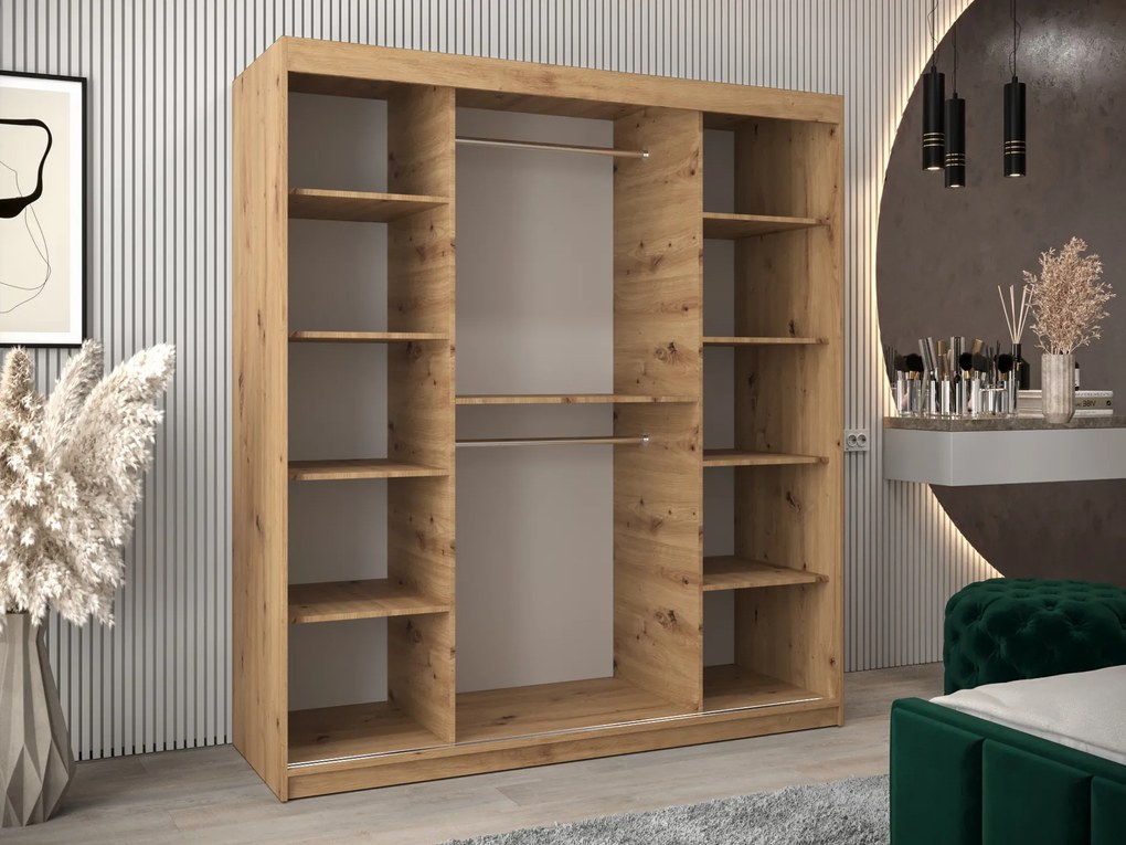 Šatníková skriňa 180 cm Eclipse (dub artisan + biela matná). Akcia -26%. Vlastná spoľahlivá doprava až k Vám domov. 1063421
