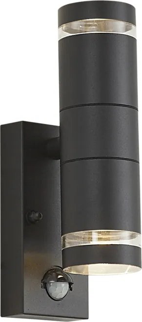 Moderné vonkajšie nástenné svietidlo čierne 2-svetelné IP44 so snímačom pohybu - Dubbla