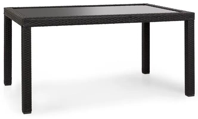 Peniche, záhradný stôl, 150 x 90 cm, polyratan, hliník, sklenený, čierny