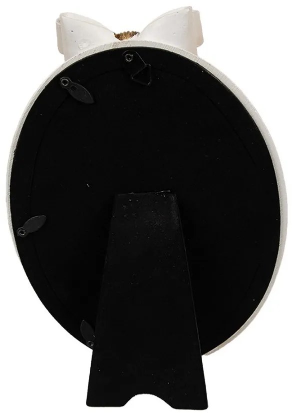 Béžový oválny fotorámik s mašľou - 16*3*22 cm / 13*18 cm