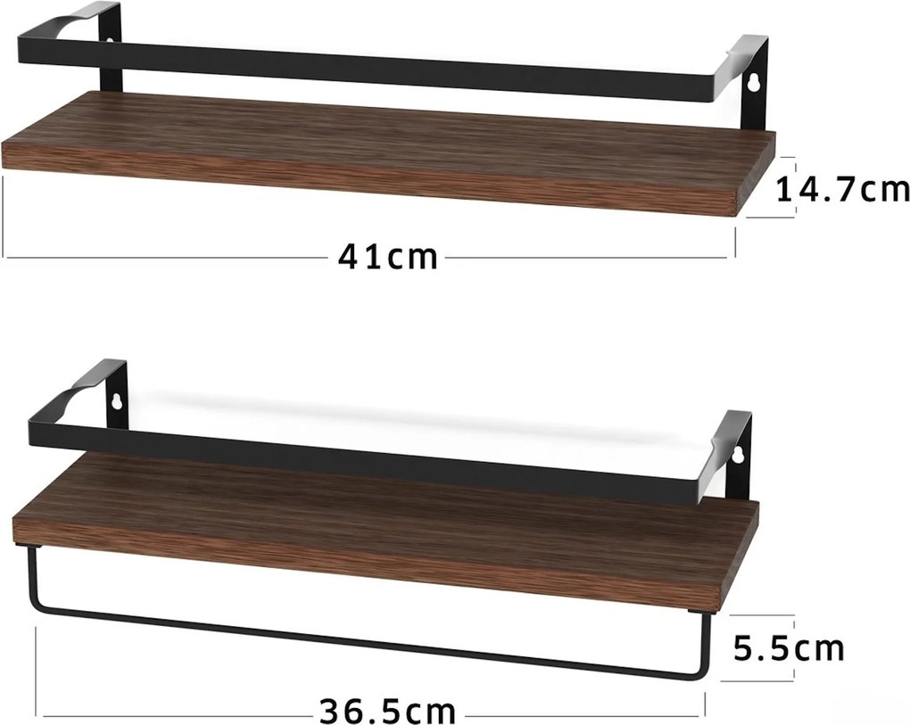Nástenné police VIREON hnedé, sada 2ks