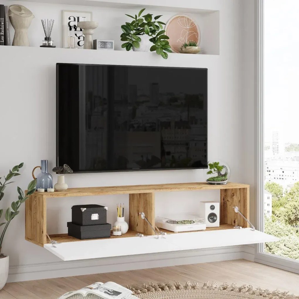 Závesný TV stolík Houseland Farfallo Atlantic pine/ biely