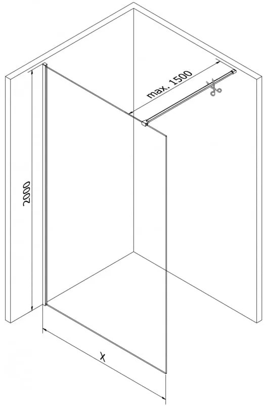 Mexen Kioto-X, sprchová zástena 100 x 200 cm, 10mm číre sklo, čierny profil, 800-100-101-70-00-X