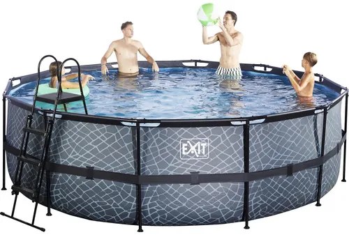 Nadzemný bazén rámový EXIT Stone Pool ø450 x 122 cm design kameň s pieskovou filtráciou a rebríkom