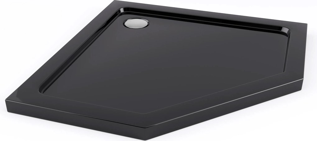 Päťuholníkový sprchovací kút REA DIAMOND 80x80 cm, čierny matný/transparent + vanička Diamond biela