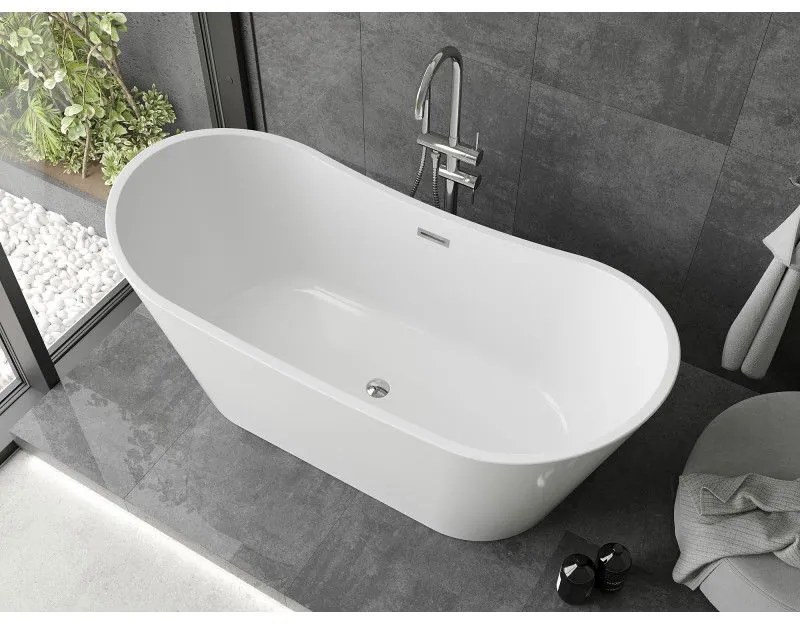 Mexen Montana, voľne stojaca vaňa 150 x 75 cm, biela, chrómový prepad, 52011507500-01