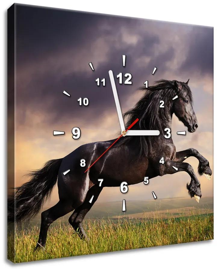Gario Obraz s hodinami Silný čierny kôň Rozmery: 60 x 40 cm