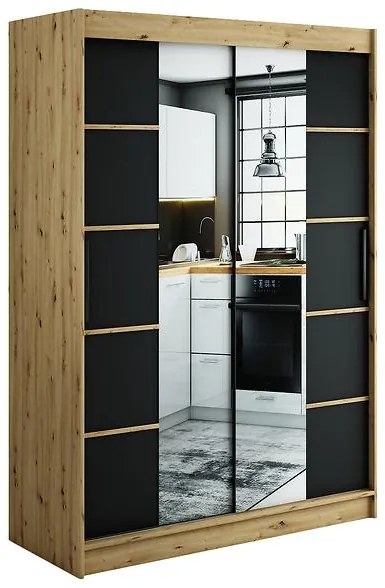 Skriňa Halifax V4 150 Dub Artisan/čierna/Zrkadlo