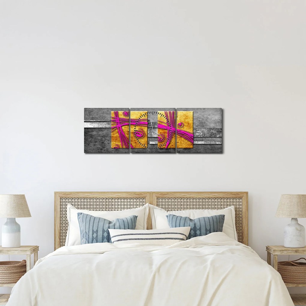 Obraz farebných štvorcov na čiernom pozadí (s hodinami) (90x30 cm)