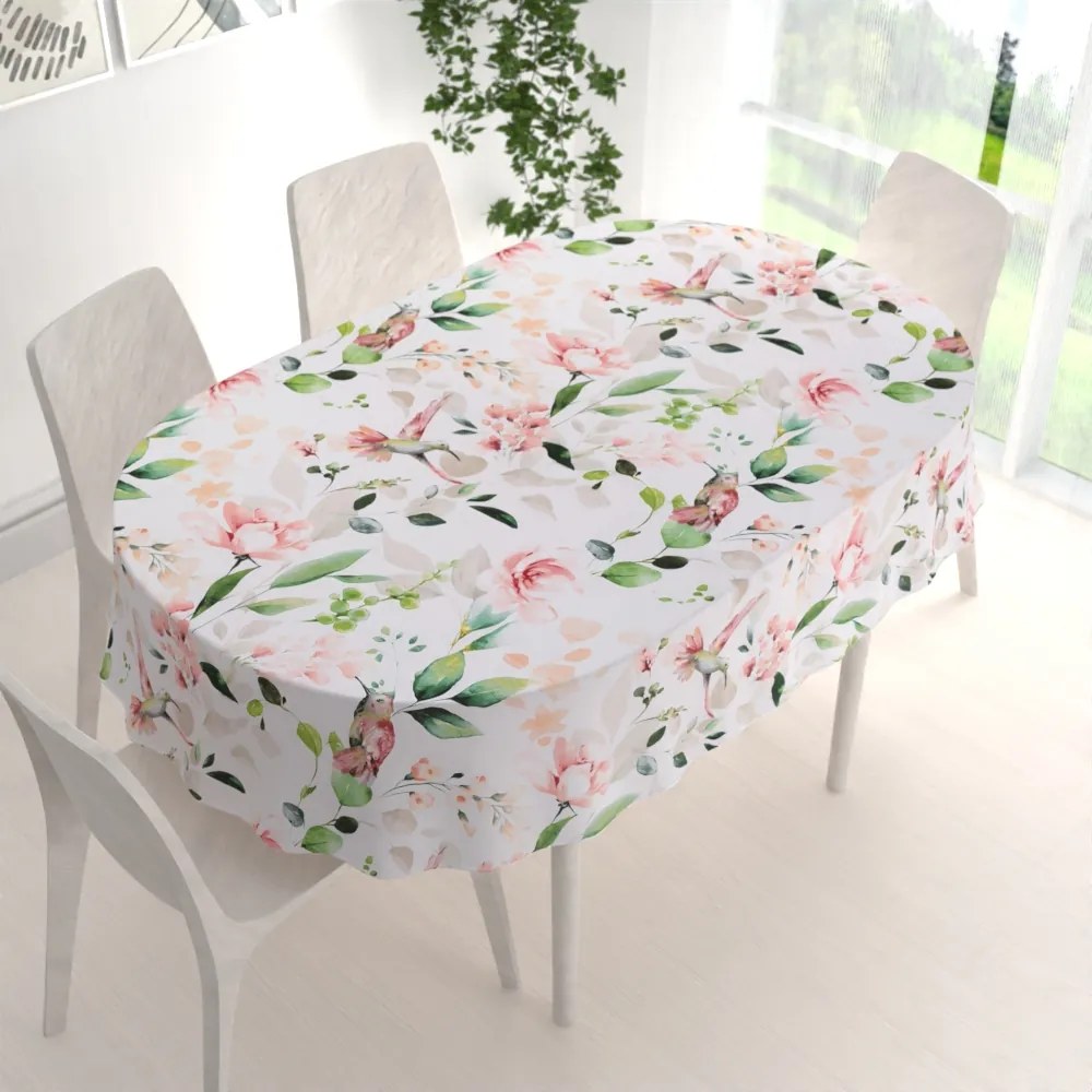 Biante Bavlnený oválny obrus Sandra SA-432 Vtáci medzi kvetmi 140x160 cm