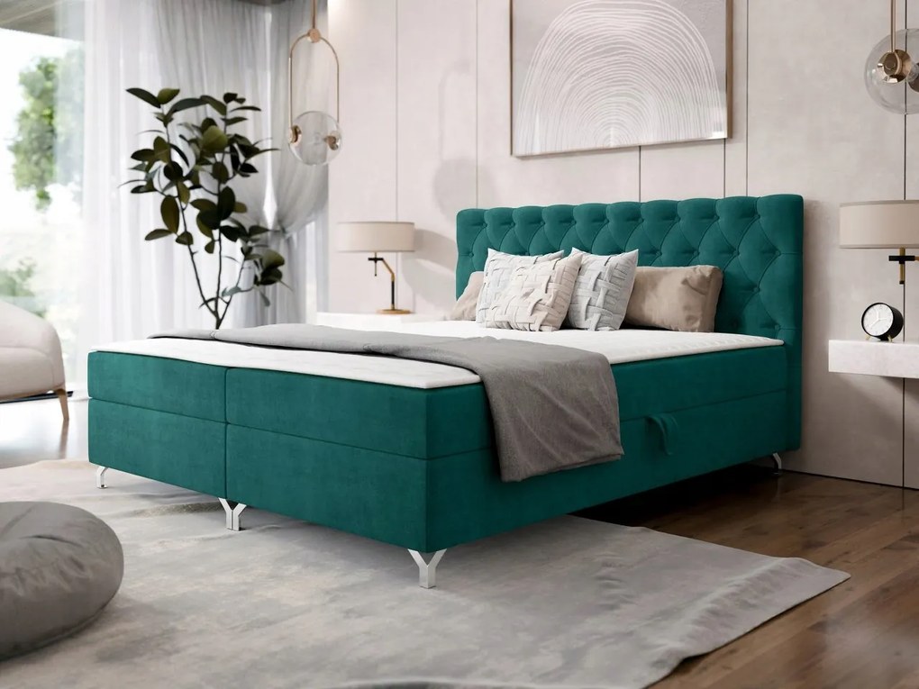 Manželská posteľ 200 cm Jenaks 2 (tmavozelená) (rošt matrac)