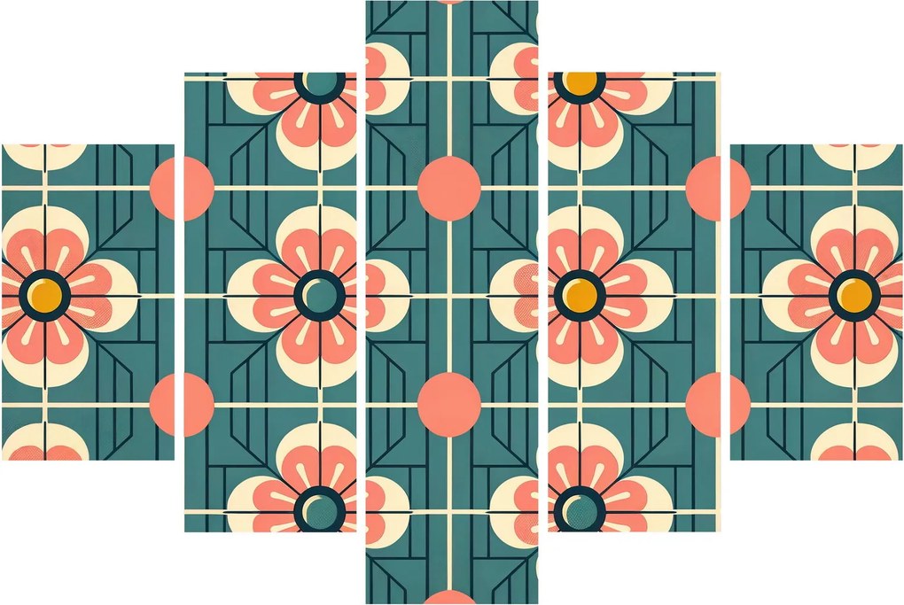 Obraz - Retro vzor s kvetmi (150x105 cm)