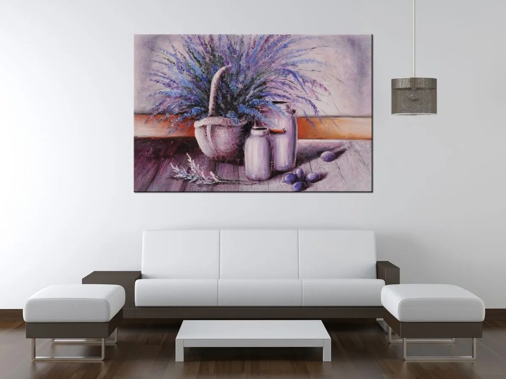 Gario Ručne maľovaný obraz Levandule v košíku Rozmery: 100 x 70 cm