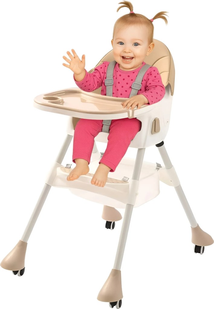 Stolička na kŕmenie KDK03 4v1 béžová + košík a kolieska ZDARMA